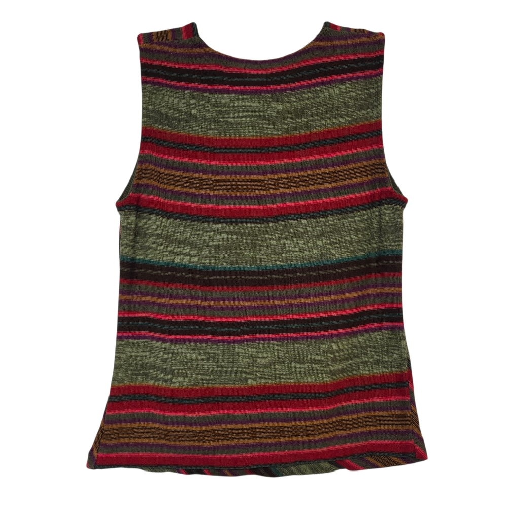 Chaps Colorful Striped Linen/Cotton Knit Wrap-Front Sleeveless Sweater Size L - Picture 7 of 13